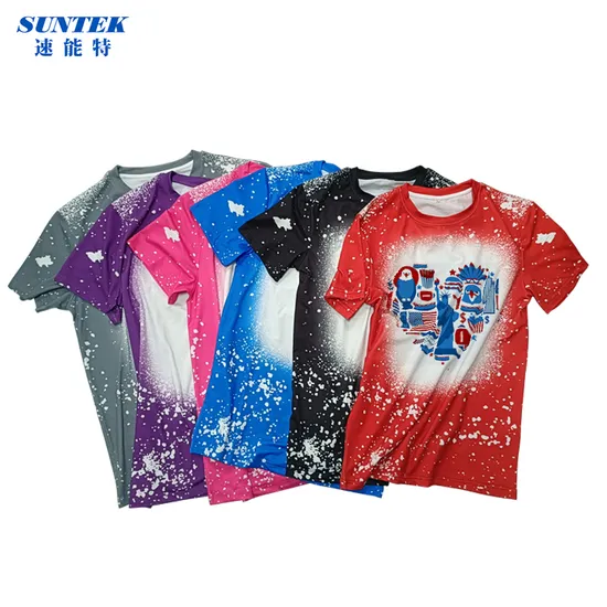 Faux Bleach Polyester Sublimation Blanks Tshirts with Logo Custom Logo Printed